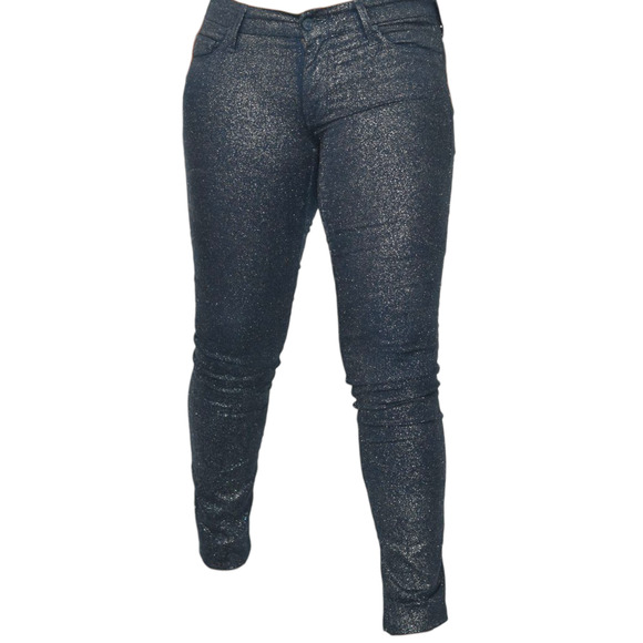 Mother Looker Jean Blue Denim Shimmer Glimmer Skinny Low Rise Stretch Sparkle 26 - Picture 8 of 14
